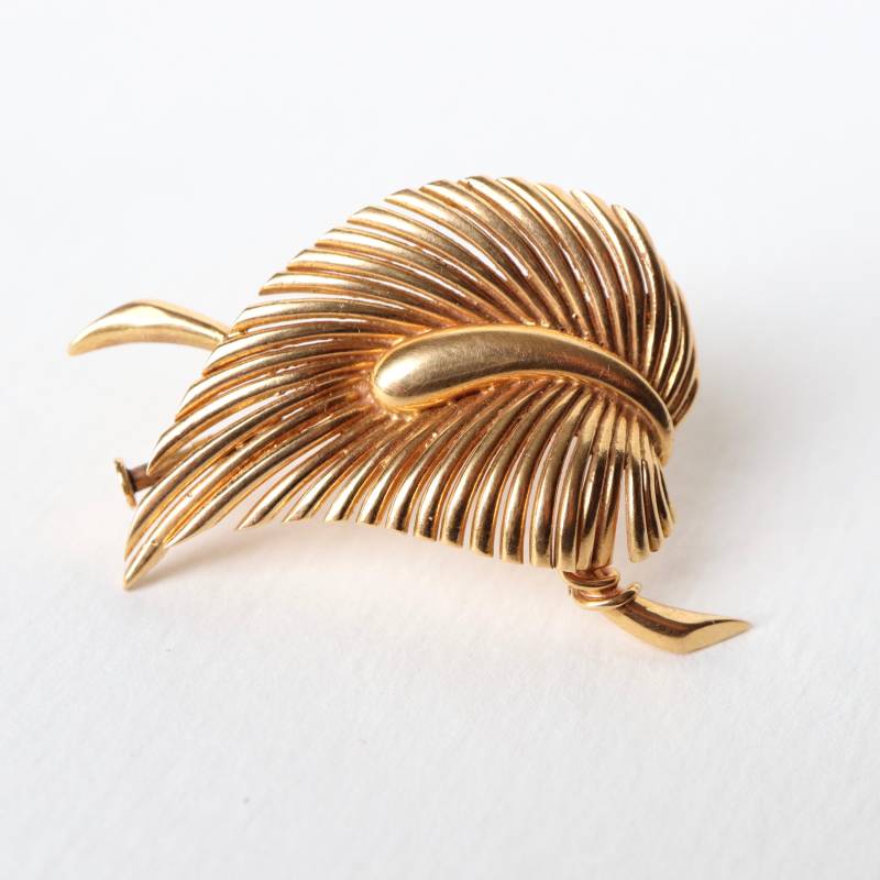 Vintage 18Kt Gelbgold Blatt Brosche 1960Er Jahre von ParisPreciousJewels
