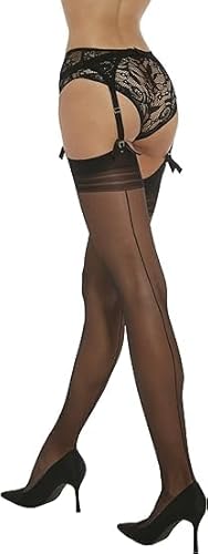 Pariser-Mode Strapsstrümpfe mit rückwärtiger Naht, schwarz, Gr. 3 (M) von Pariser-Mode