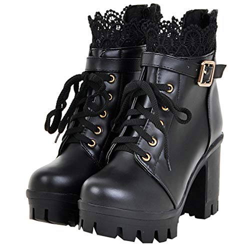 Parisuit Lolita Damen Stiefeletten mit Plateau, hoher Absatz, Schnürstiefel, süße Spitze, Reißverschluss, (schwarz 1), 39 EU von Parisuit