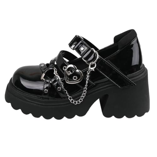 Parisuit Mary Janes Damen-Schuhe, Gothic-Plateauschuhe, Schnallenkette, Punk, Cosplay, Knöchelriemen, klobiger Absatz, runde Zehenpartie, Schwarz, 39 EU Parisuit Mary Janes Damen-Schuhe, Gothic-Plateauschuhe, Schnallenkette, Punk, Cosplay, Knöchelriemen, klobiger Absatz, runde Zehenpartie, Schwarz, 39 EU von Parisuit