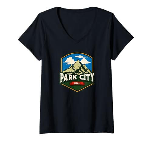 Damen Utah Park City T-Shirt mit V-Ausschnitt von Park City Utah Souvenir Store