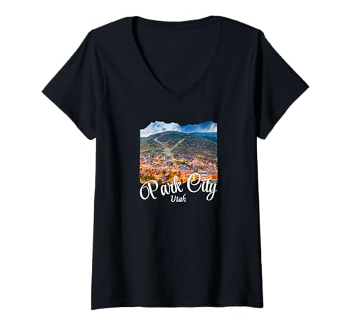 Damen Utah Park City T-Shirt mit V-Ausschnitt von Park City Utah Souvenir Store