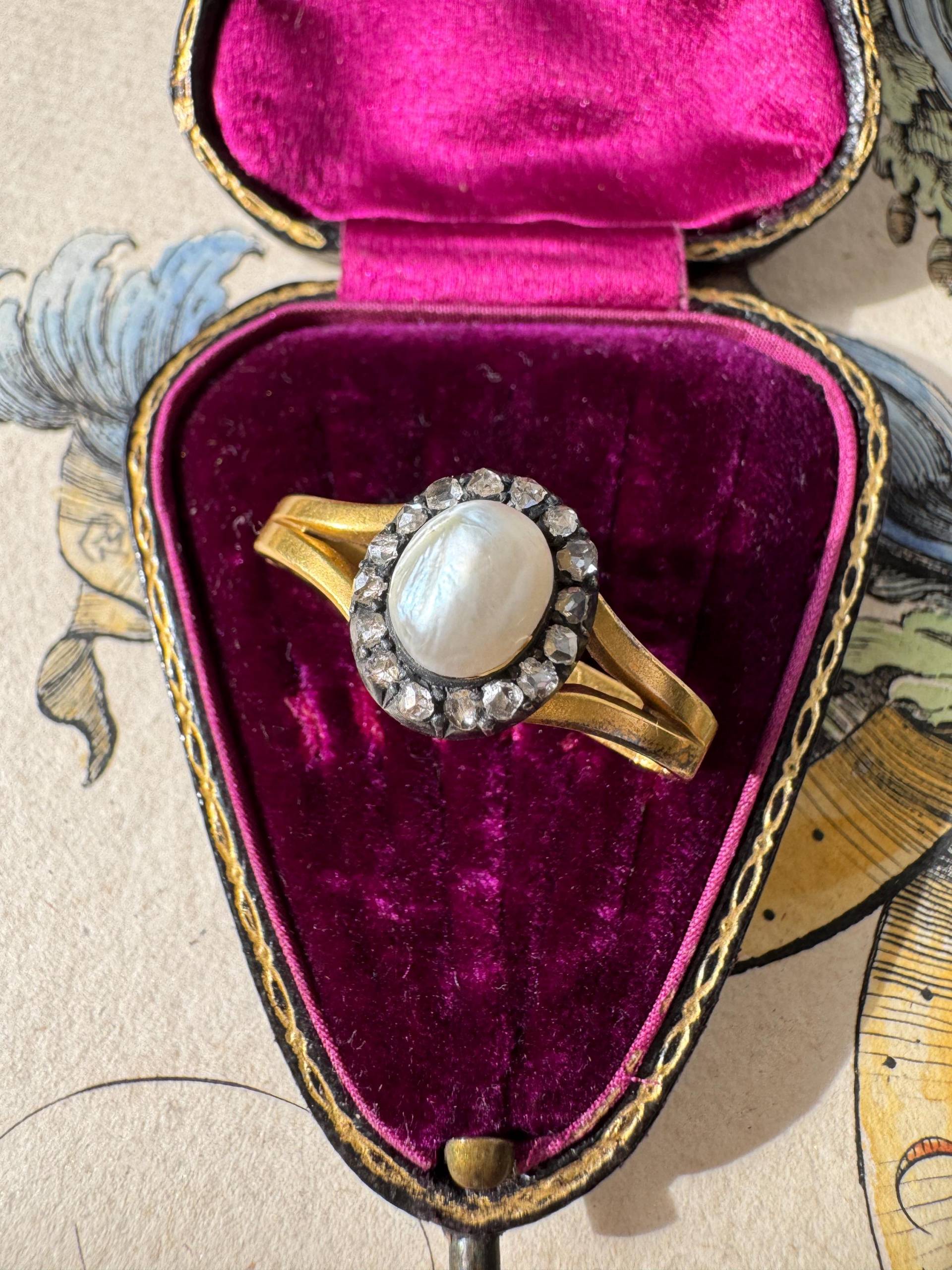 Antike Natürliche Salzwasserperle Und Rosenschliffdiamantschal-Clip-Schalring - Gia von ParkAvenueAntiques0