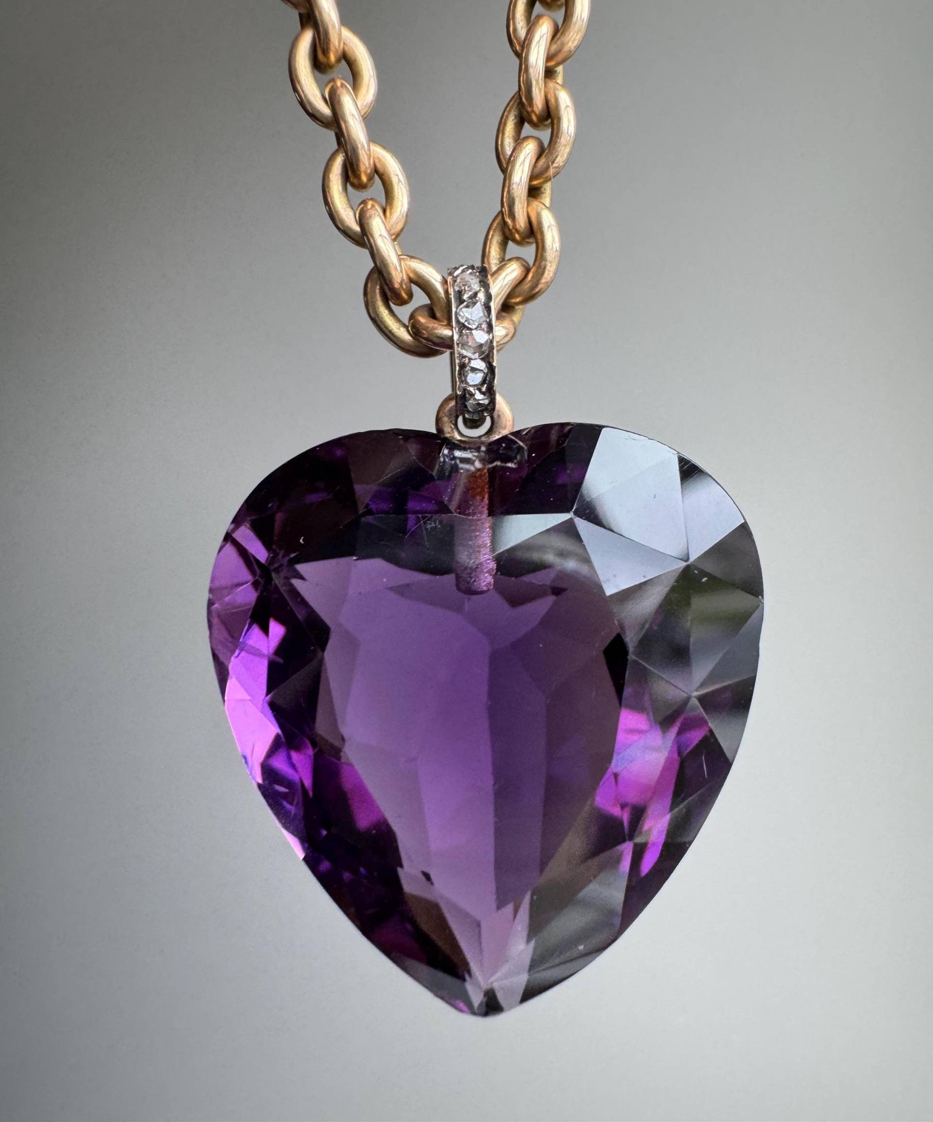 Edwardian Amethyst Und Rose Cut Diamant Herz Anhänger von ParkAvenueAntiques0