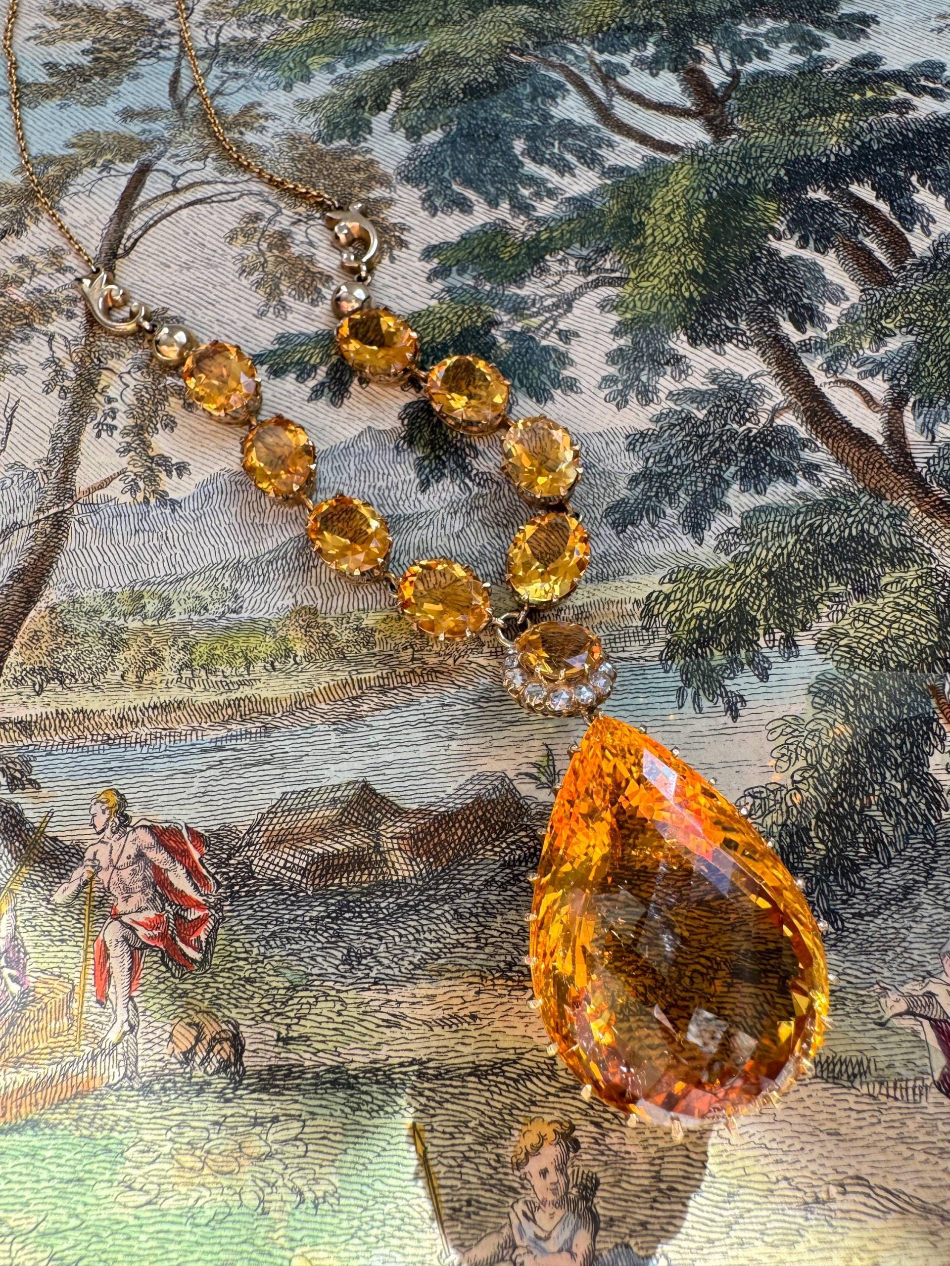 Vintage Birnenförmige Citrin Und Diamant Rose Cut Halskette von ParkAvenueAntiques0