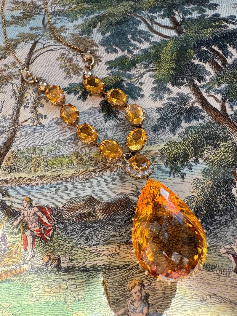 Vintage Birnenförmige Citrin Und Diamant Rose Cut Halskette von ParkAvenueAntiques0