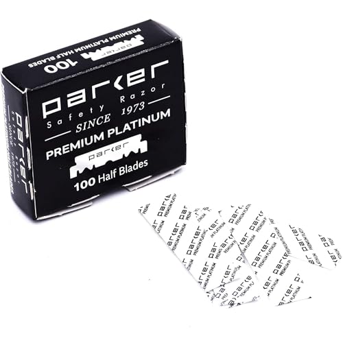 100 Parker Premium Platinum 1/2 Klingen – für professionelle Barber-Rasierer, Shavette-Rasierer und Einweg-Rasiermesser, die die Hälfte einer zweischneidigen Rasierklinge aufnehmen von Parker Safety Razor