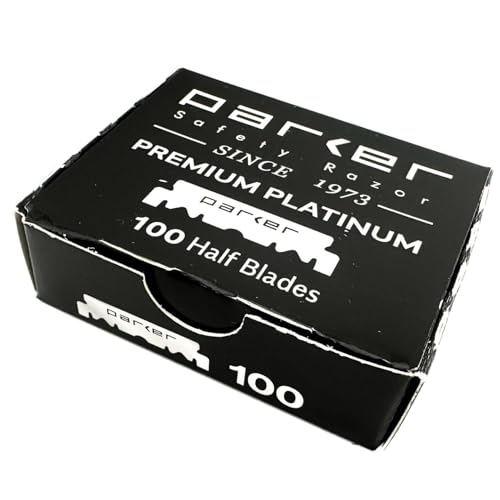 100 Parker Premium Platinum 1/2 Klingen – für professionelle Barber-Rasierer, Shavette-Rasierer und Einweg-Rasiermesser, die die Hälfte einer zweischneidigen Rasierklinge aufnehmen von Parker Safety Razor