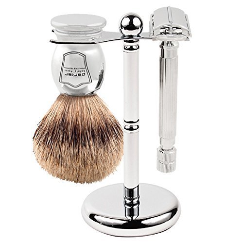 Parker Rasierhobel, 82R Rasierset, inklusive Parker Pure Badger Rasierpinsel, Chrom-Rasierständer, 82R Heavyweight Double Edge Butterfly Rasierhobel und 5 Parker Premium Platinum Rasierklingen von Parker Safety Razor