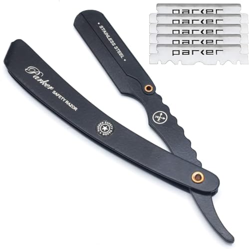 Parker SRXBLK Stainless Steel Clip Type Barber Straight Barber Razor & 5 - Black Finish - **JUST INTRODUCED FOR FALL 2022 ** von Parker Safety Razor