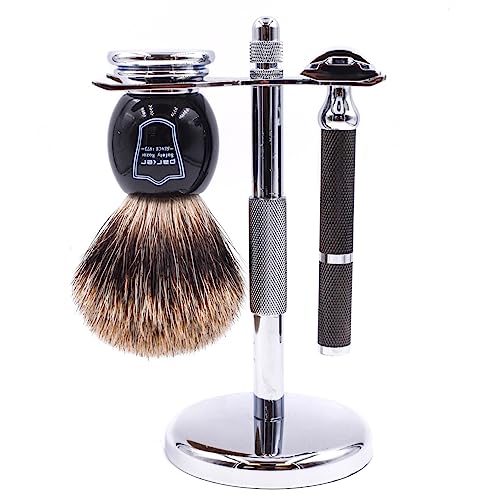 Parker Safety Razor, 71R Rasierhobel-Set – inkl. Deluxe-Rasierbürste, Chromständer, Parker Doppelkanten-Sicherheitsrasierer von Parker Safety Razor