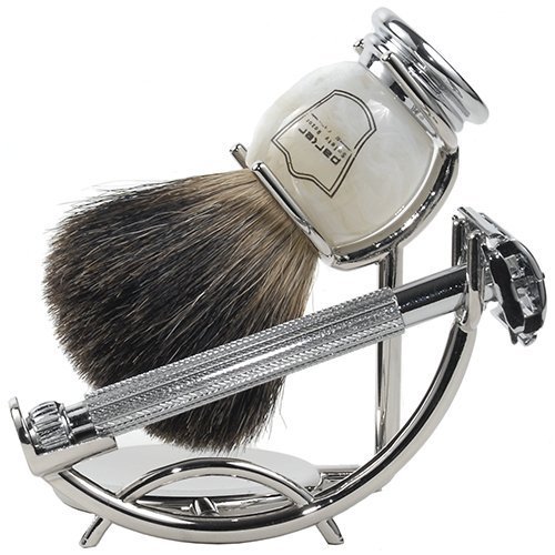 Parker Safety Razor 29L Safety Razor Shave Set - Inklusive Schwarz Dachs Pinsel, Stand & Parker 29L Schmetterling öffnen Rasierapparat von Parker Safety Razor