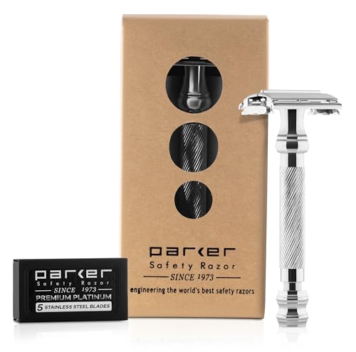 Parker Safety Razor 99R - Stiel-Schwergewichts-Schmetterling Öffnen Safety Razor & 5 Premium Platinum Double Rasierklingen von Parker Safety Razor