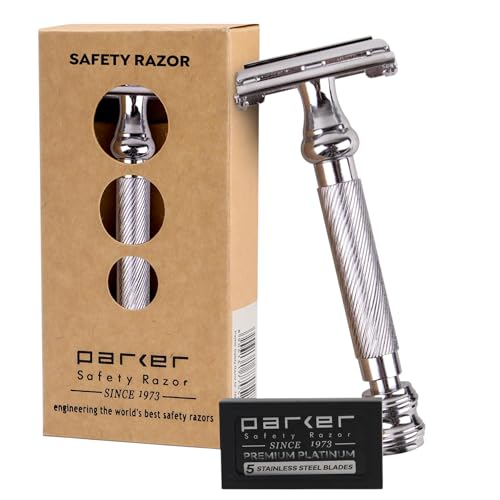 Parker Safety Razor 99R - Stiel-Schwergewichts-Schmetterling Öffnen Safety Razor & 5 Premium Platinum Double Rasierklingen von Parker Safety Razor