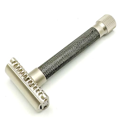 Parker Safety Razor DIE VARIANTE MIT OFFENEM KAMM – EINSTELLBARER Rasierer, Rasur mit einer Drehung des Einstellrads von mild auf aggressiv, 5 Klingen im Lieferumfang enthalten (Graphitgrau) von Parker Safety Razor