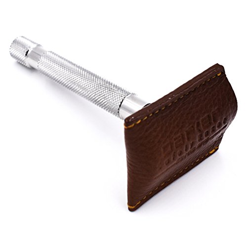 Parker Safety Razor Echtes Leder zweiseitiges Sicherheits-Rasiermesser-Schutzhülle/Travel Cover - passend für alle gängigen Rasierklingen - Farbe: Saddle Brown von Parker Safety Razor