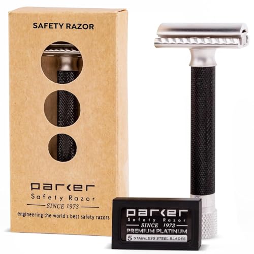 Parker Safety Razor Variant Einstellbare zweiseitige Sicherheits-Rasierer und 5 Premium Blades - (Metallic) Graphit von Parker Safety Razor