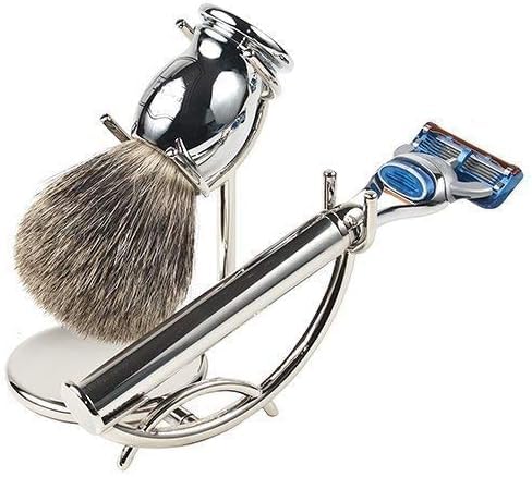 Parker Safety Razor luxuriösen 3-teiliges Shave Set mit Edelstahl-Fusion unterstützten Rasierergriff, Premium-Reiner Badger Brush & Deluxe Ständer Parker Safety Razor luxuriösen 3-teiliges Shave Set mit Edelstahl-Fusion unterstützten Rasierergriff, Premium-Reiner Badger Brush & Deluxe Ständer von Parker Safety Razor