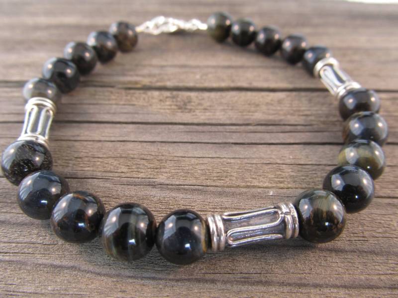 Säulen Des Herkules - Mens Blue Tiger Eye & Schwarz Onyx Armband in 925Er Silber Mit Baliperlen von ParkerPendants