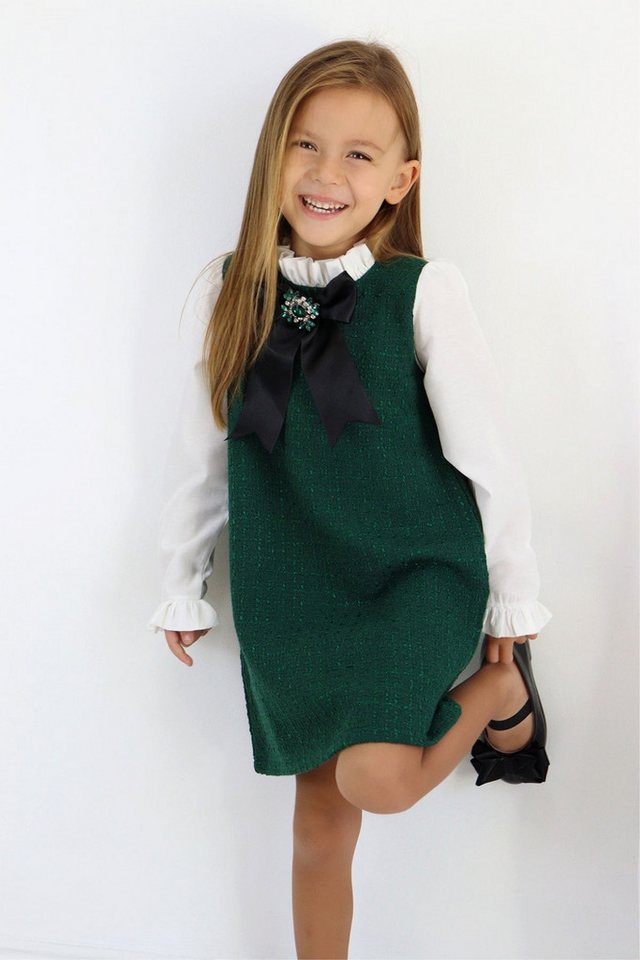 Parla Kids 2-in-1-Kleid Kleid mit Tweed in grün abnehmbare Brosche mit Zirkoniastein (1-tlg) Abnehmbare Brosche von Parla Kids