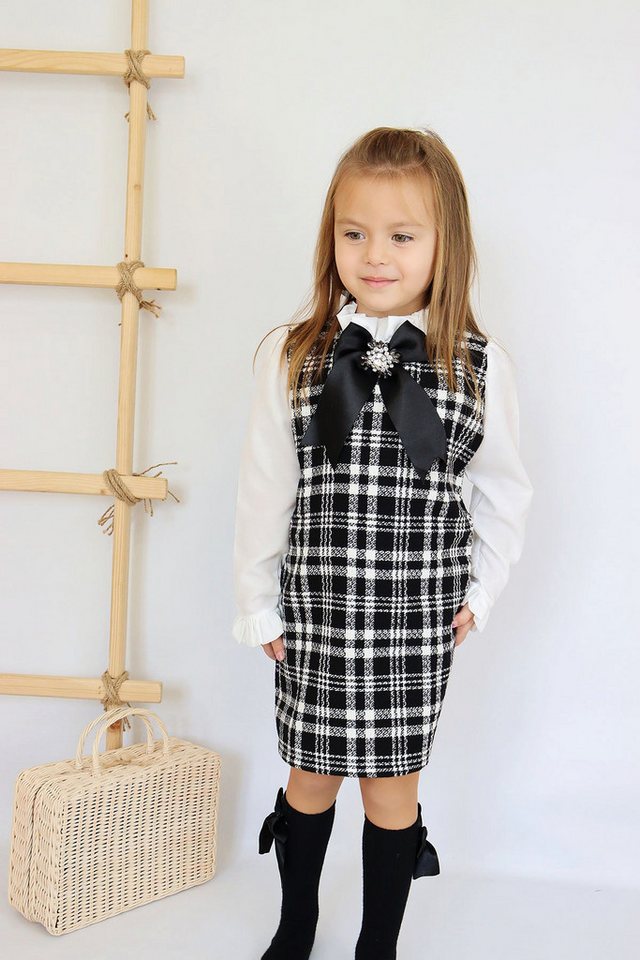 Parla Kids 2-in-1-Kleid Kleid mit Tweed in schwarz/weiß - abnehmbare Brosche mit Zirkoniastein (1-tlg) Abnehmbare Brosche von Parla Kids
