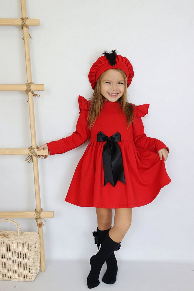 Parla Kids Kleid & Haarband Kleid Sofia - Rotes Kleid mit Schleifendetail und Mütze im Set (2-tlg., Kleid und Mütze) von Parla Kids