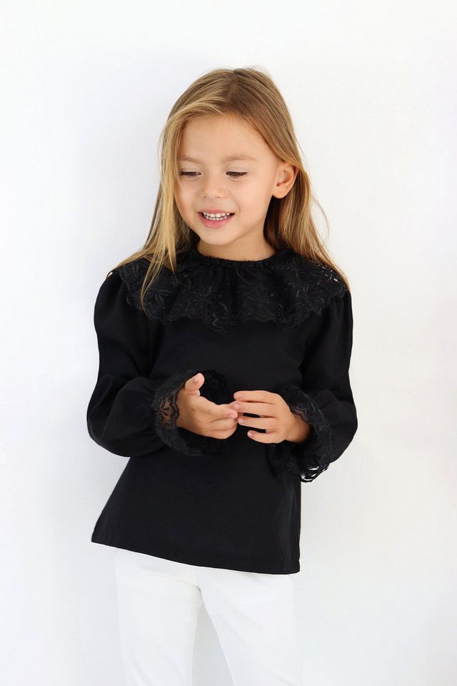 Parla Kids Langarmshirt Schwarzes Langarmshirt mit Spitzendetails von Parla Kids