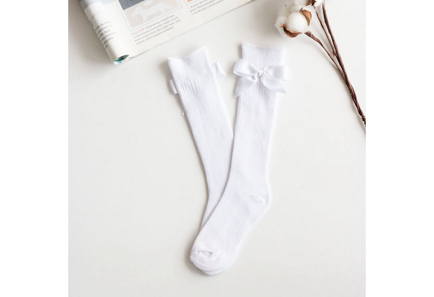 Parla Kids Socken Mädchen Kniestrümpfe mit Schleifen - süße knielange Strümpfe weiß von Parla Kids