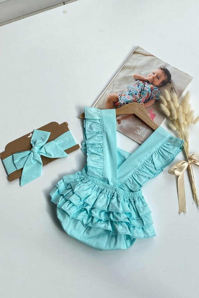 Parla Kids Strampler Bezaubernde Baby Salopette - türkis - mit Haarband von Parla Kids