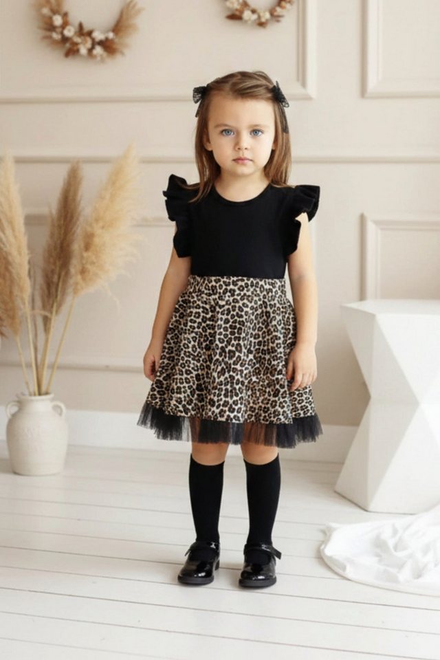 Parla Kids Tüllkleid Tütükleid schwarz mit Leopardenmuster, Rüschensaum und Haarspange Tütükleid mit leopardenmuster von Parla Kids