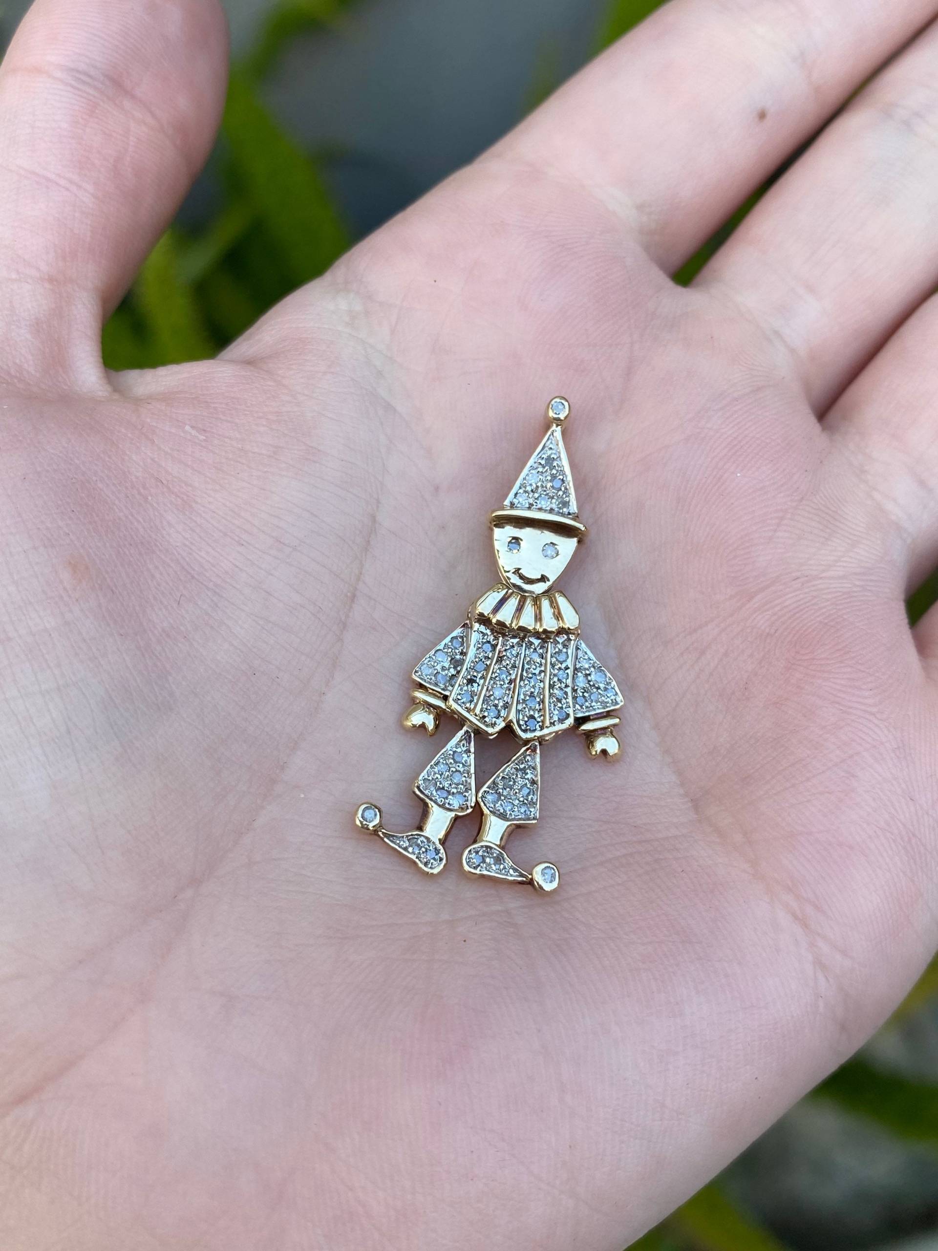 Vintage 10K Gelbgold Diamant Clown Jester Charm - Anhänger Für Halskette Echtes Gold Qualität Fine Estate Schmuck von ParlayJewelry