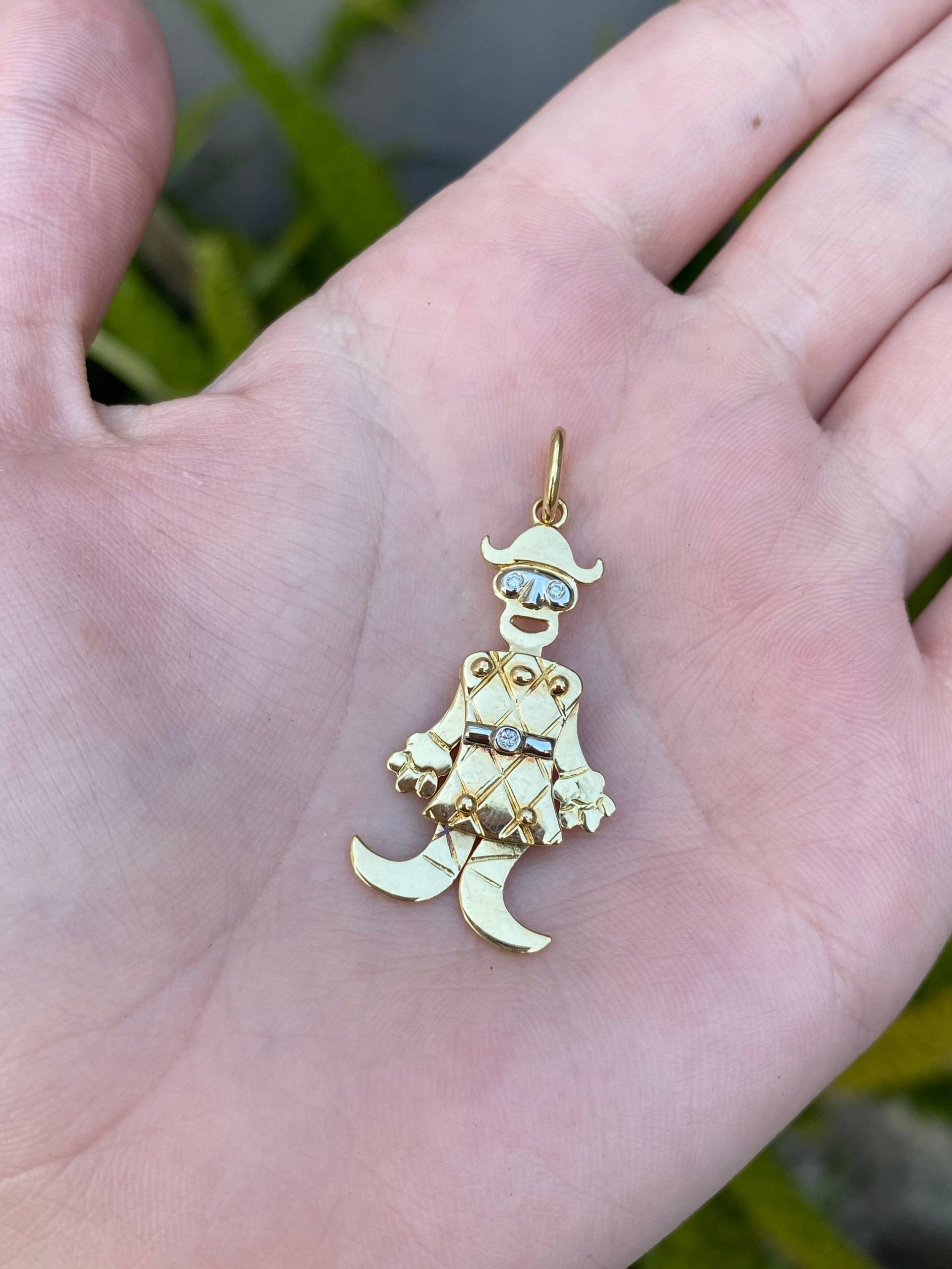 Vintage 18K Gelb Gold Gelenk Diamant Clown Jester Charm - Anhänger Für Halskette Echt Echtes Hochwertiger Nachlass Schmuck von ParlayJewelry