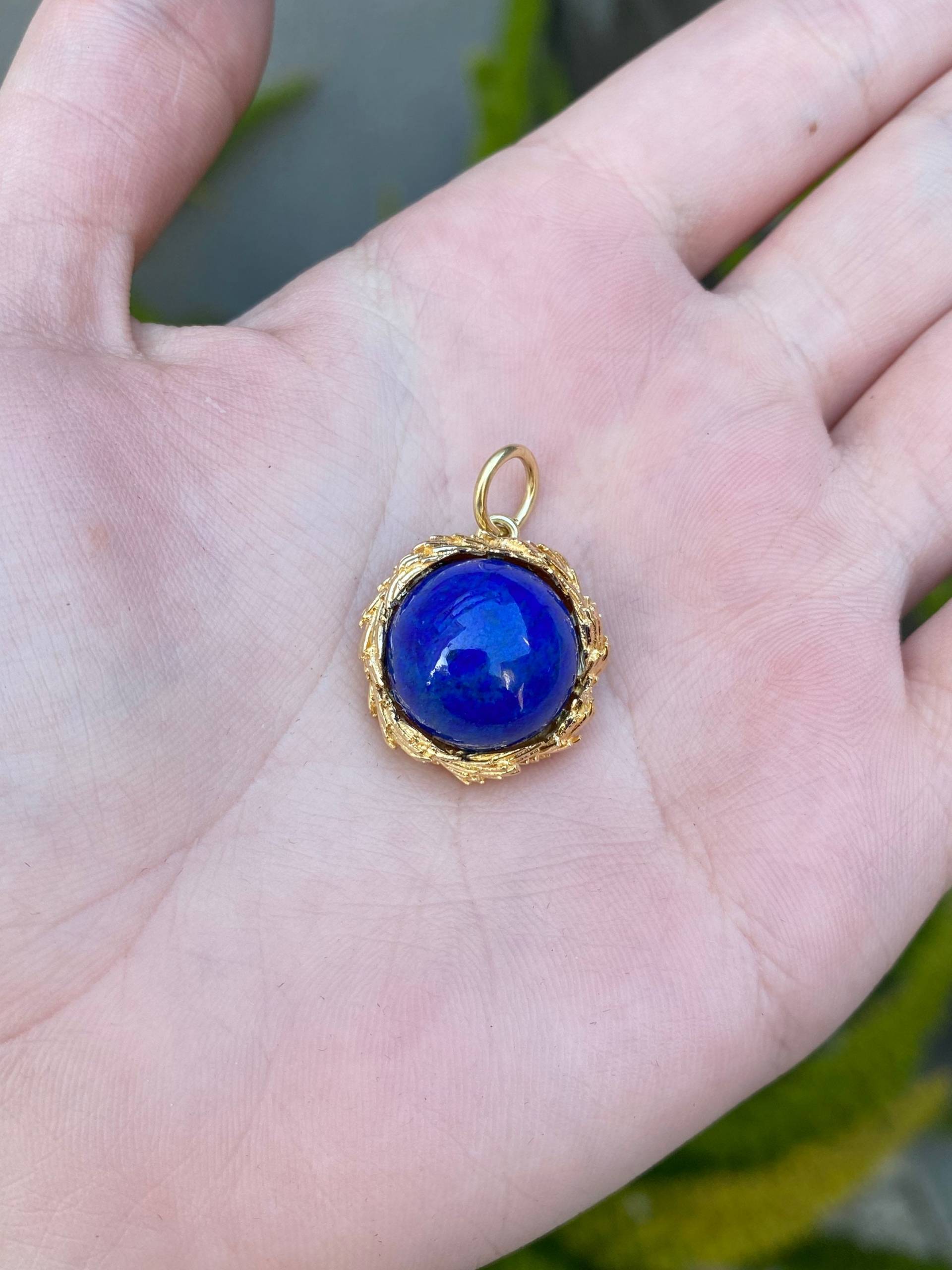 Vintage 18K Gelb Gold Lapis Lazuli Anhänger - Blauer Edelstein Für Halskette Echt Echtes Hochwertiger Nachlass Schmuck von ParlayJewelry