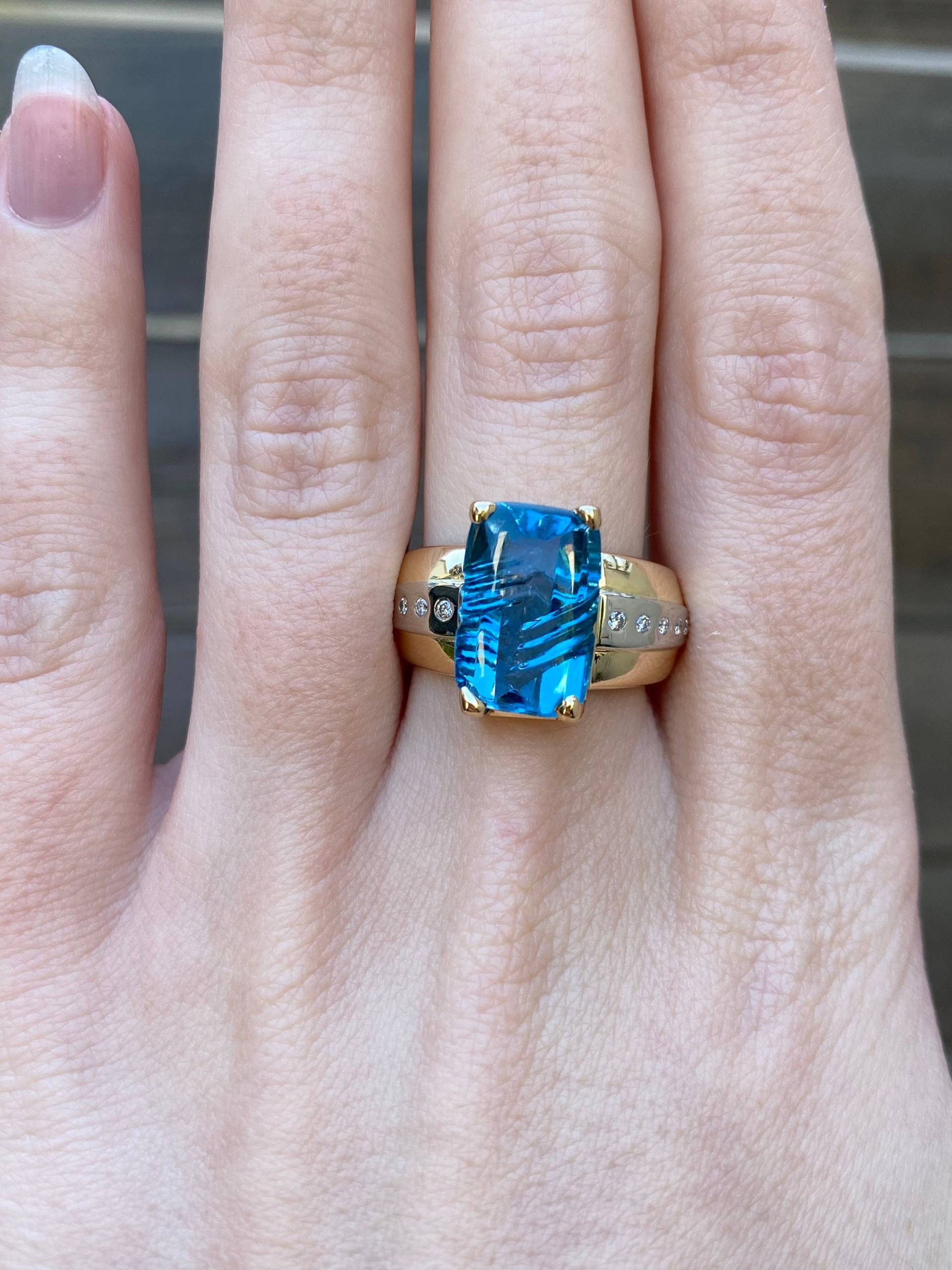 Vintage Massiver 14K Gelbgold Diamant Und Topas Ring - Größe 8 Blauer Edelstein Statement Qualität Schmuck Echt Gold von ParlayJewelry