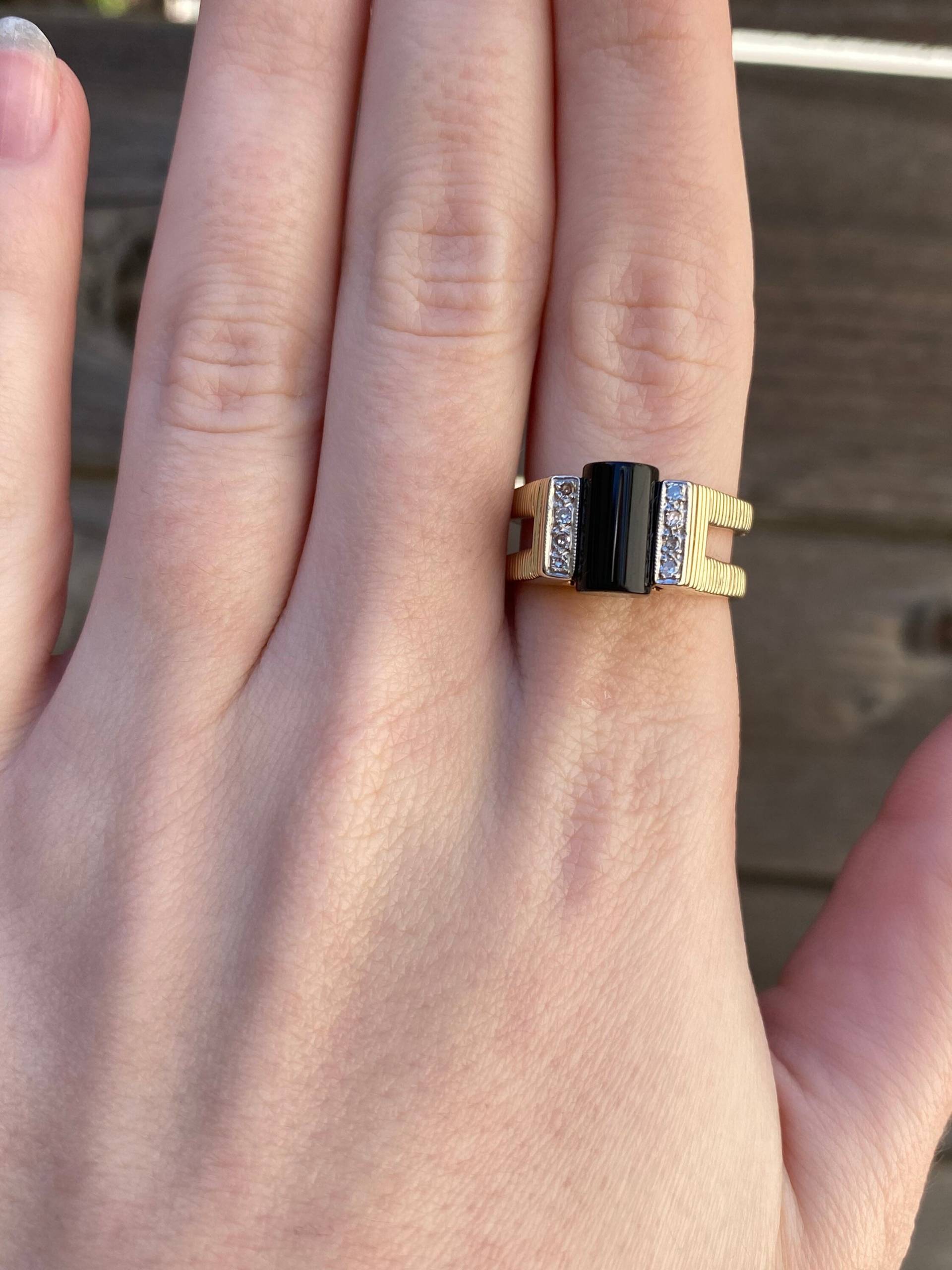 Vintage Massiver 14K Gelbgold Schwarzer Onyx & Diamant Ring - Größe 8 Edelstein Qualität Fine Estate Schmuck Echtes Gold Für Sie von ParlayJewelry