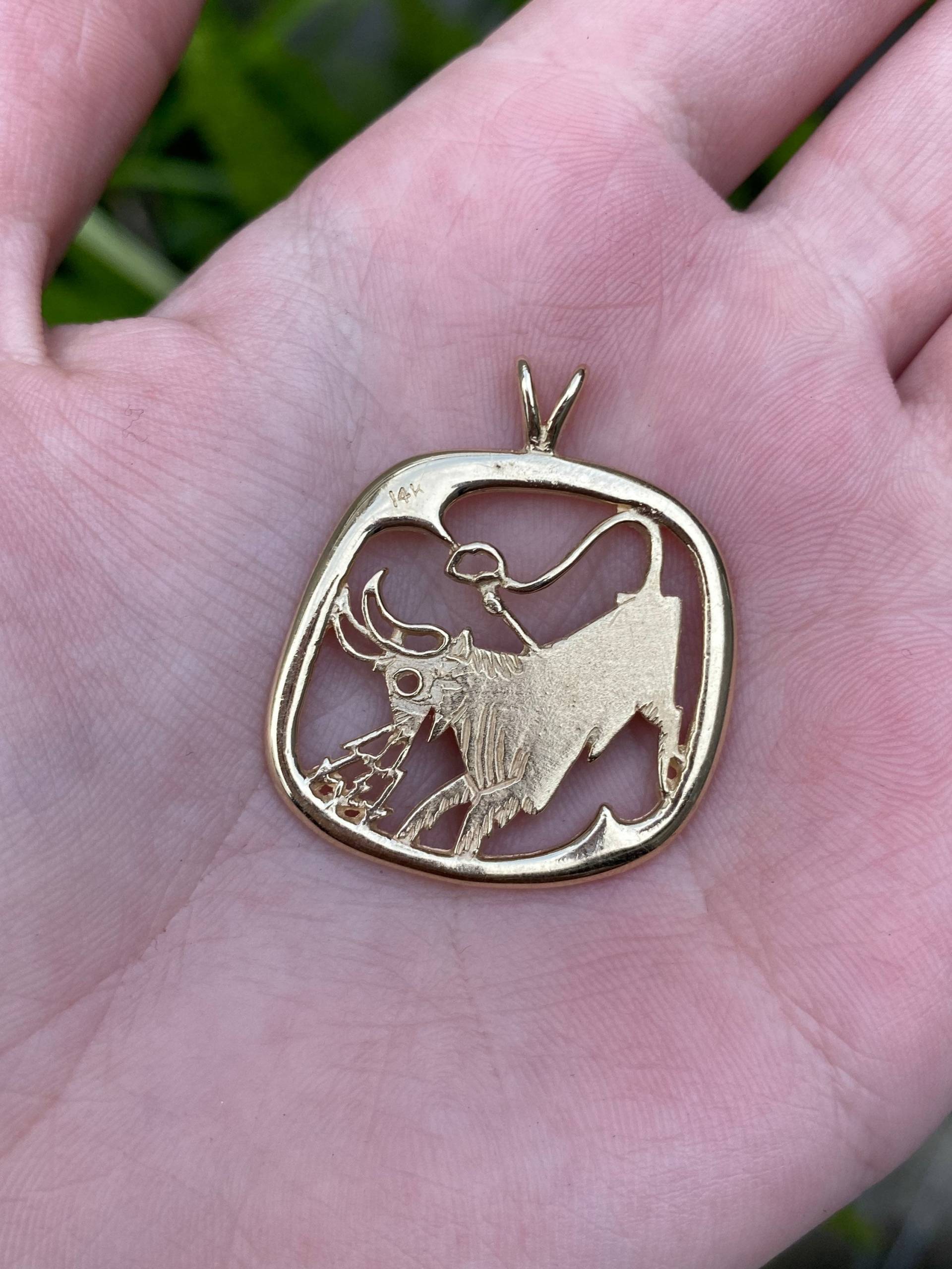 Vintage Massiver 14K Gelbgold Steinbock Charm - Sternzeichen Astrologie Anhänger Für Halskette Echtes Gold Qualitäts Fine Estate Schmuck von ParlayJewelry