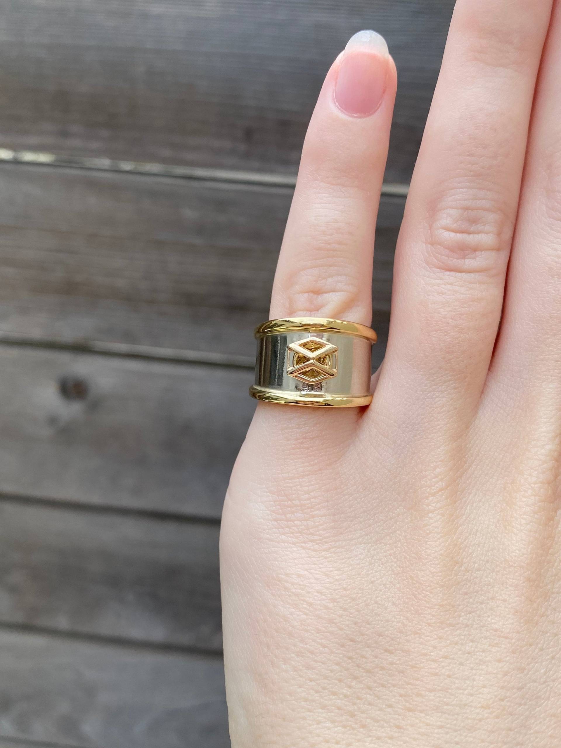 Vintage Massiver 18K Gelb & Weißgold Ring Band - Größe 5 Hochwertiges Feines Nachlass Schmuck Echtes Gold von ParlayJewelry