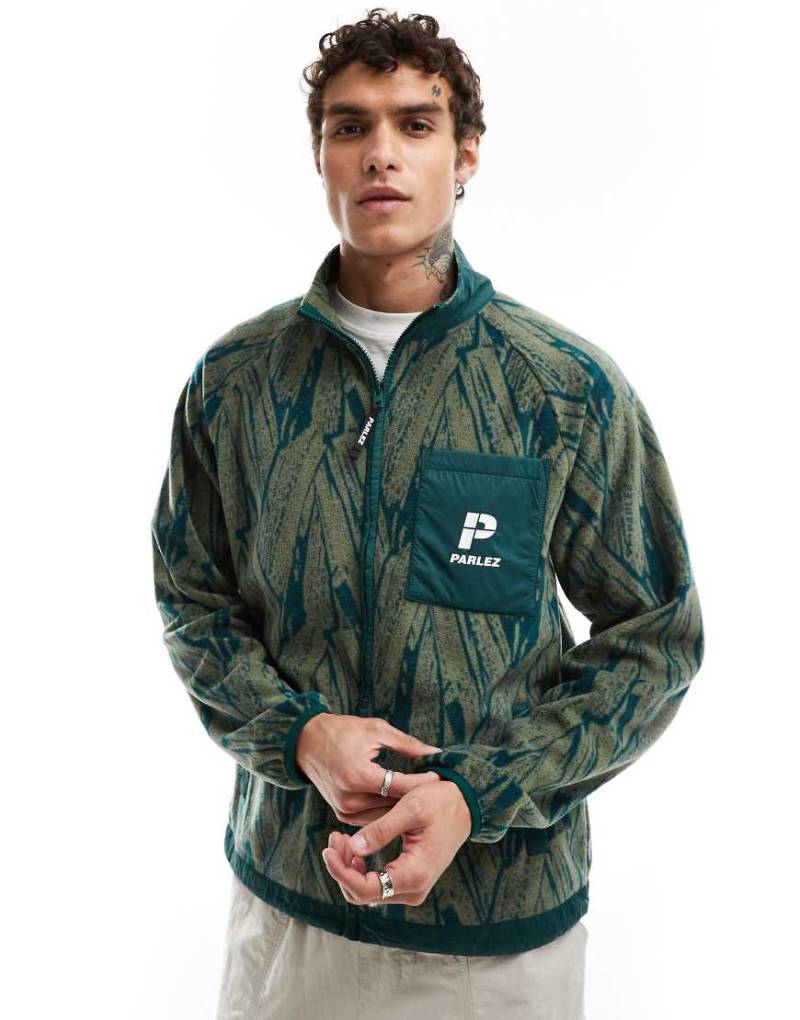 Parlez - Duke - Fleece-Oberteil in Olivgrün mit Print von Parlez
