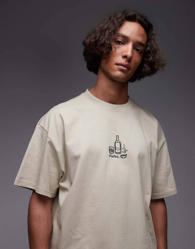 Parlez - Fumo - Oversize-T-Shirt in Beige mit Motiv-Neutral von Parlez