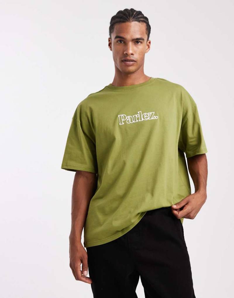 Parlez - Oversize-T-Shirt in Khaki mit Logo-Stickerei-Grün von Parlez