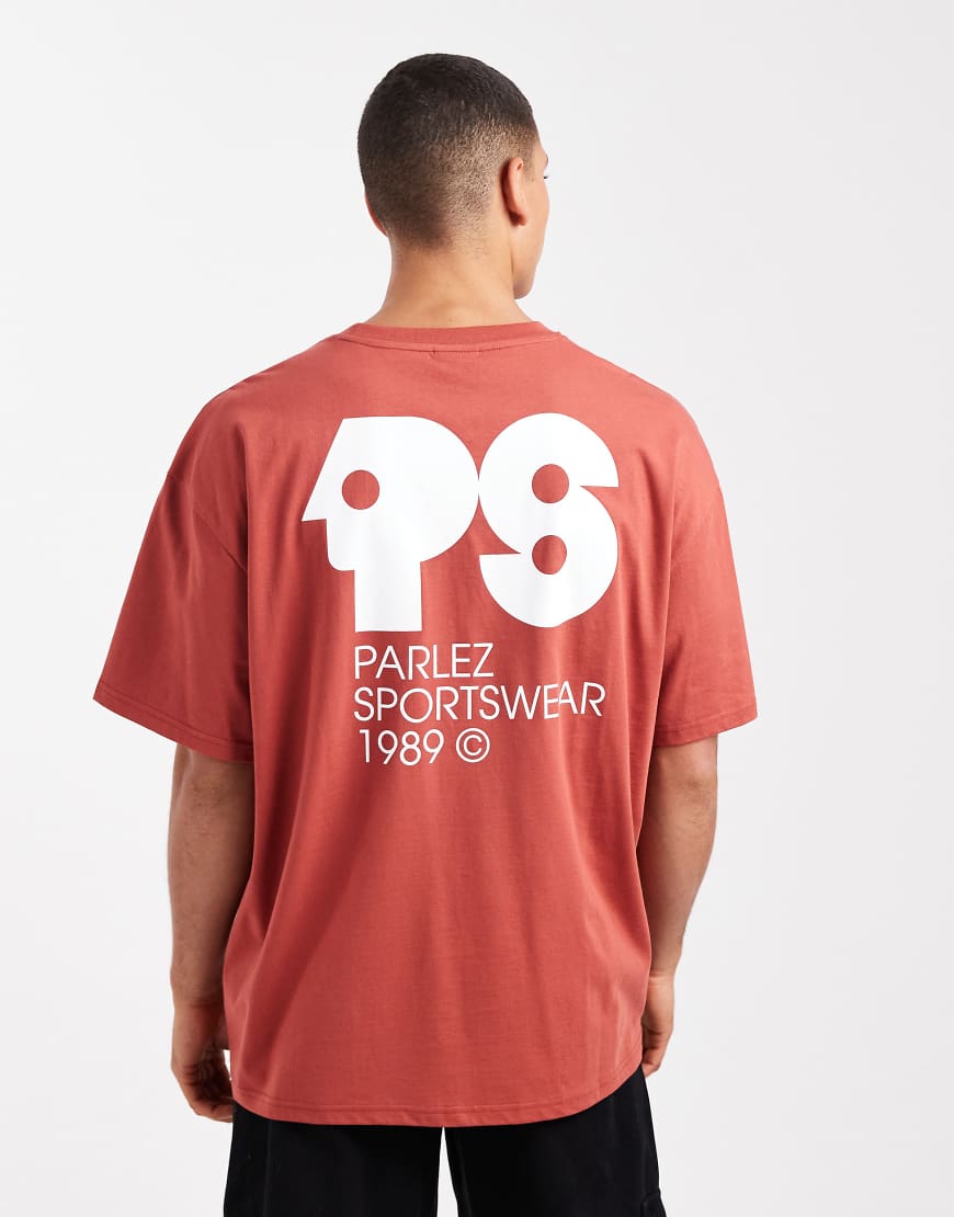 Parlez - Oversize-T-Shirt in Rostrot mit Rückenprint und Grafik-Logo-Orange von Parlez
