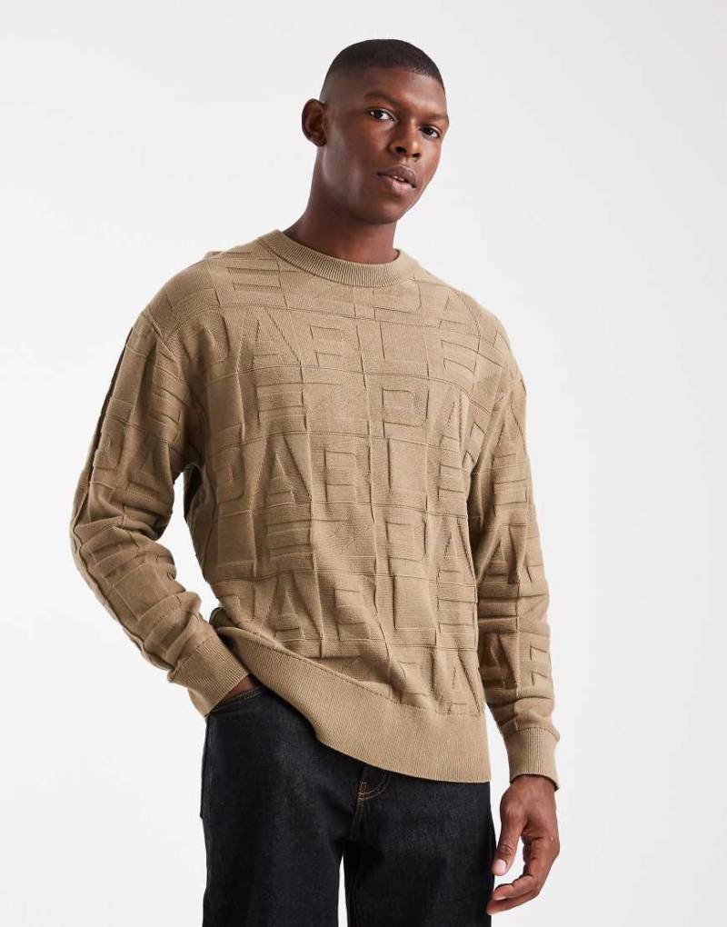 Parlez - Pullover in Dunkelbeige aus Monogramm-Shadow-Strick mit Rundhalsausschnitt-Neutral von Parlez