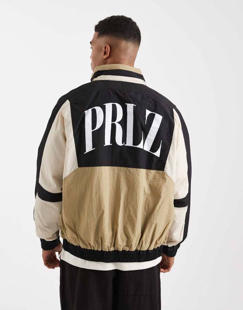 Parlez - Shelljacke in Schwarz und Beige mit Colourblock-Einsätzen, Logo und Reißverschluss-Neutral von Parlez