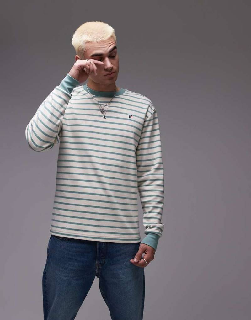 Parlez - Shore - Langärmliges Sweatshirt in grün gestreift mit Logo von Parlez