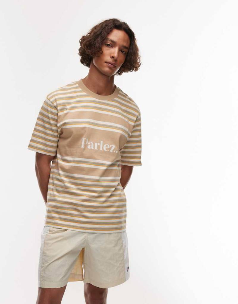 Parlez - Solar - Gestreiftes T-Shirt in Beige-Bunt mit Logo von Parlez
