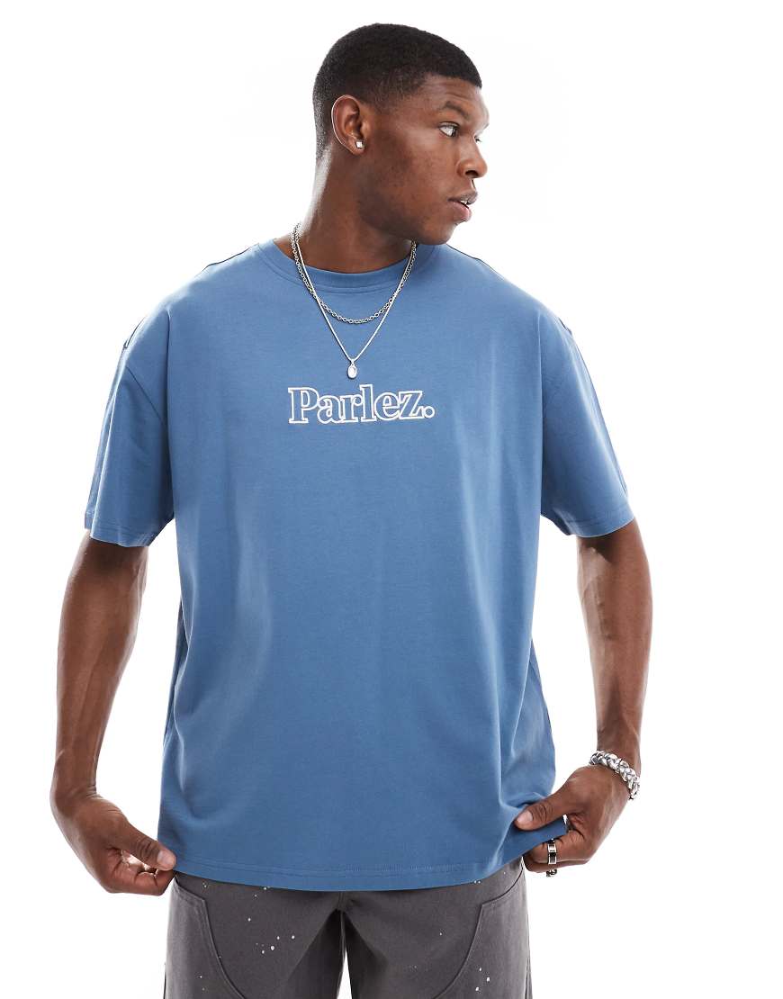 Parlez - Staffa - Oversize-T-Shirt in Blau mit Logo von Parlez