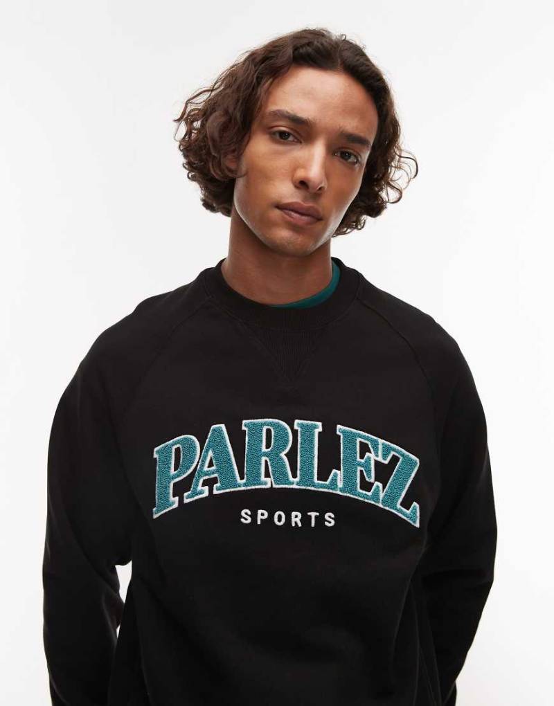Parlez - Sweatshirt in Schwarz mit Rundhalsausschnitt und College-Logo aus Frottee von Parlez