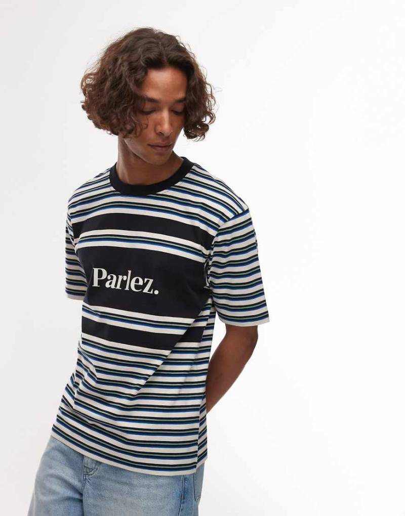 Parlez - T-Shirt in Marineblau mit Solar-Streifenlogo von Parlez