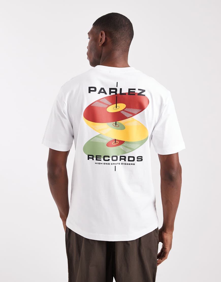 Parlez - T-Shirt in Weiß mit Rückenprint und Schallplatten-Logografik von Parlez