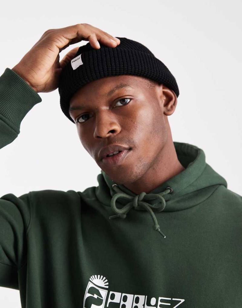 Parlez - Waffelstrick-Mütze aus Merinowolle in Schwarz mit Logo von Parlez